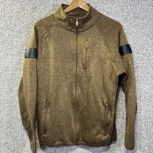 Grunt Style Jacket Mens Large Brown Fleece Full Zip Flag Sleeve Patches Tactical